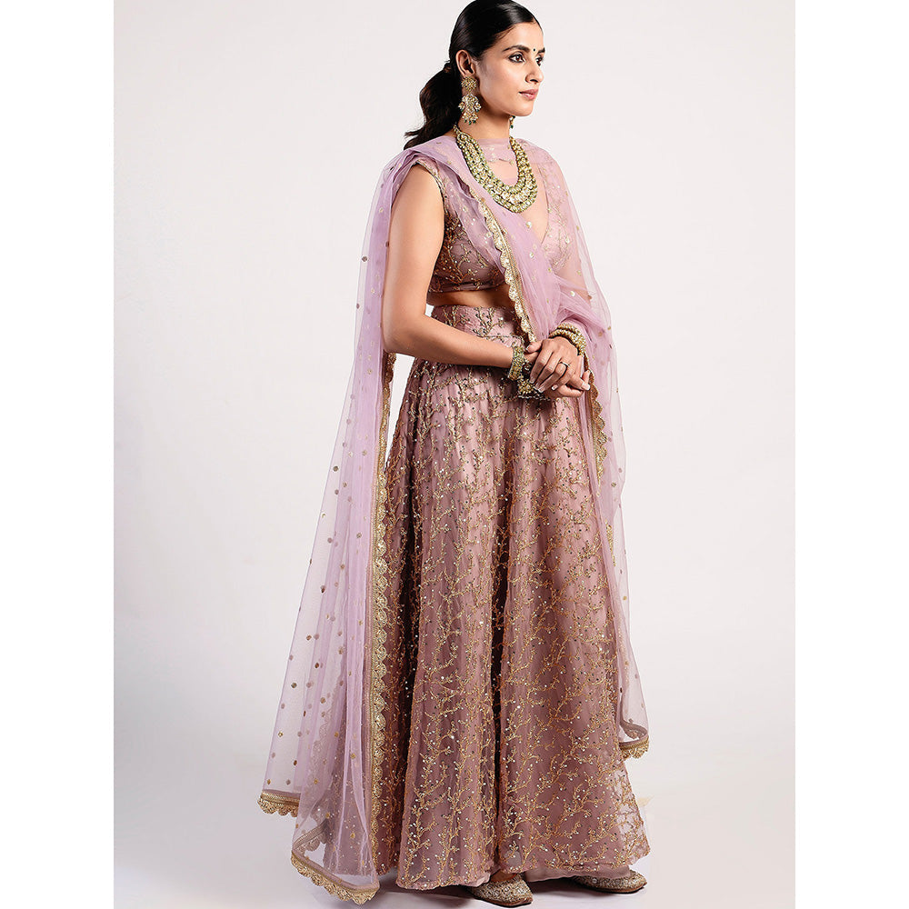 Rishi & Vibhuti Shady Lilac Embellished Lehenga With Blouse & Dupatta (Set of 3)