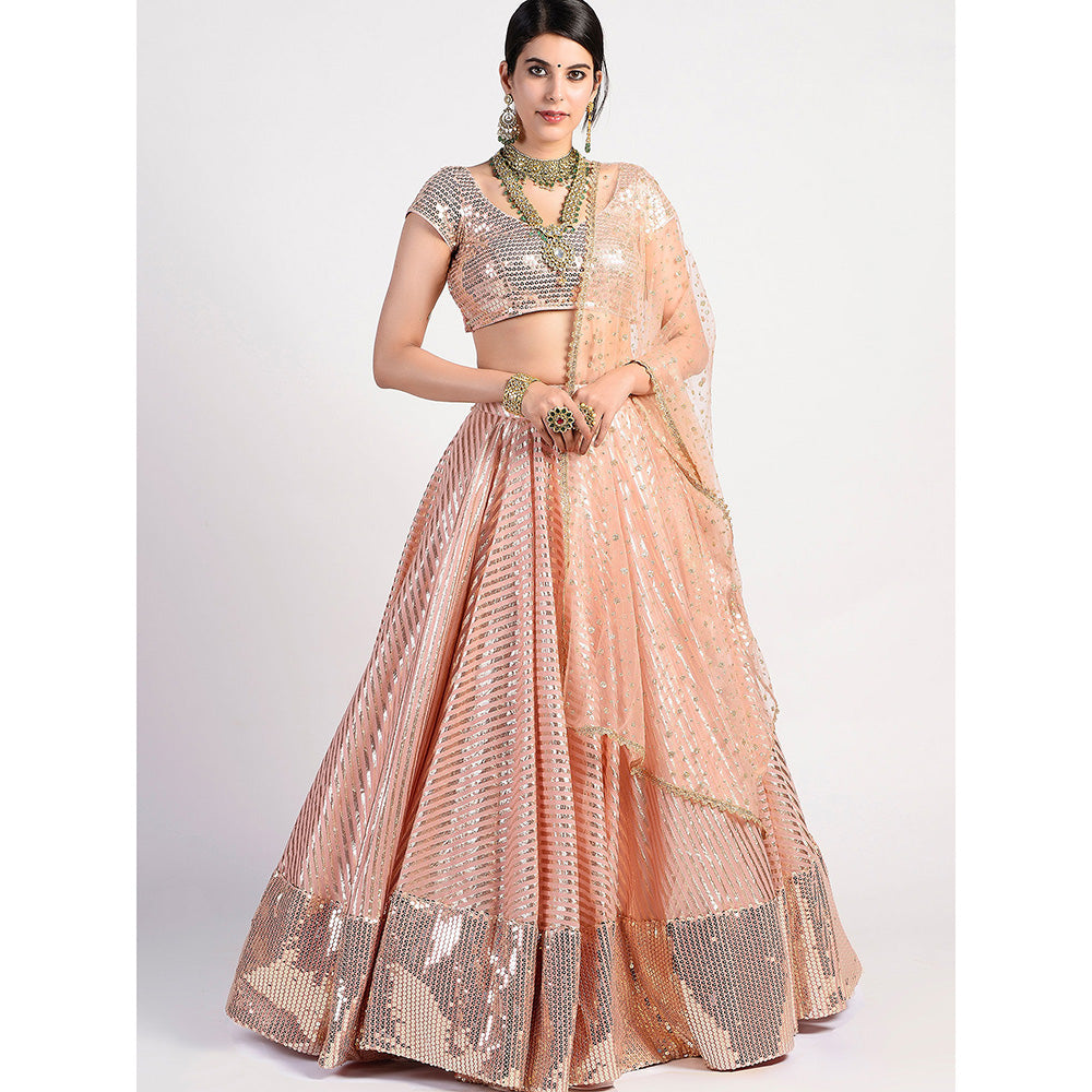 Rishi & Vibhuti Sunset Drive Peach Embellished Lehenga With Blouse & Dupatta (Set of 3)