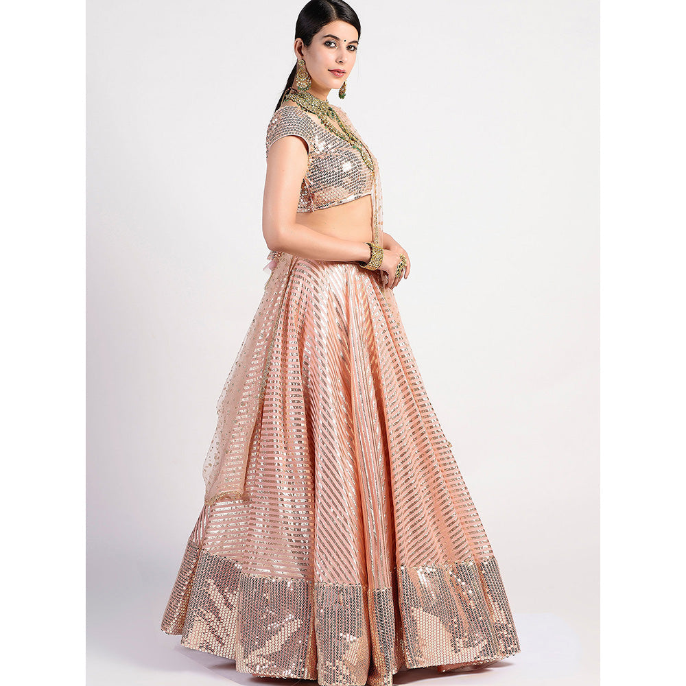 Rishi & Vibhuti Sunset Drive Peach Embellished Lehenga With Blouse & Dupatta (Set of 3)