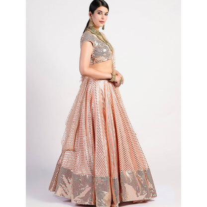 Rishi & Vibhuti Sunset Drive Peach Embellished Lehenga With Blouse & Dupatta (Set of 3)