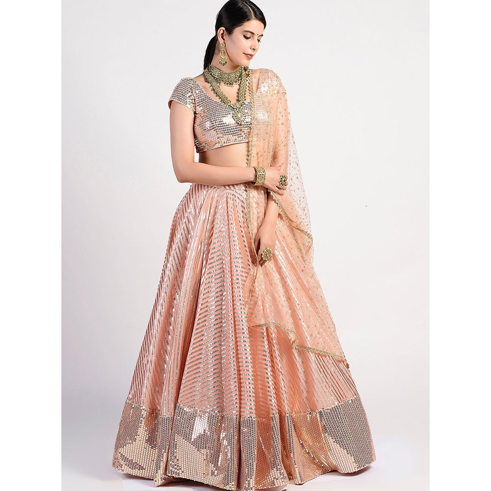 Rishi & Vibhuti Sunset Drive Peach Embellished Lehenga With Blouse & Dupatta (Set of 3)