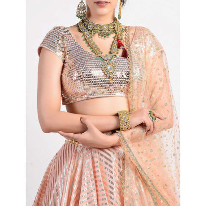 Rishi & Vibhuti Sunset Drive Peach Embellished Lehenga With Blouse & Dupatta (Set of 3)