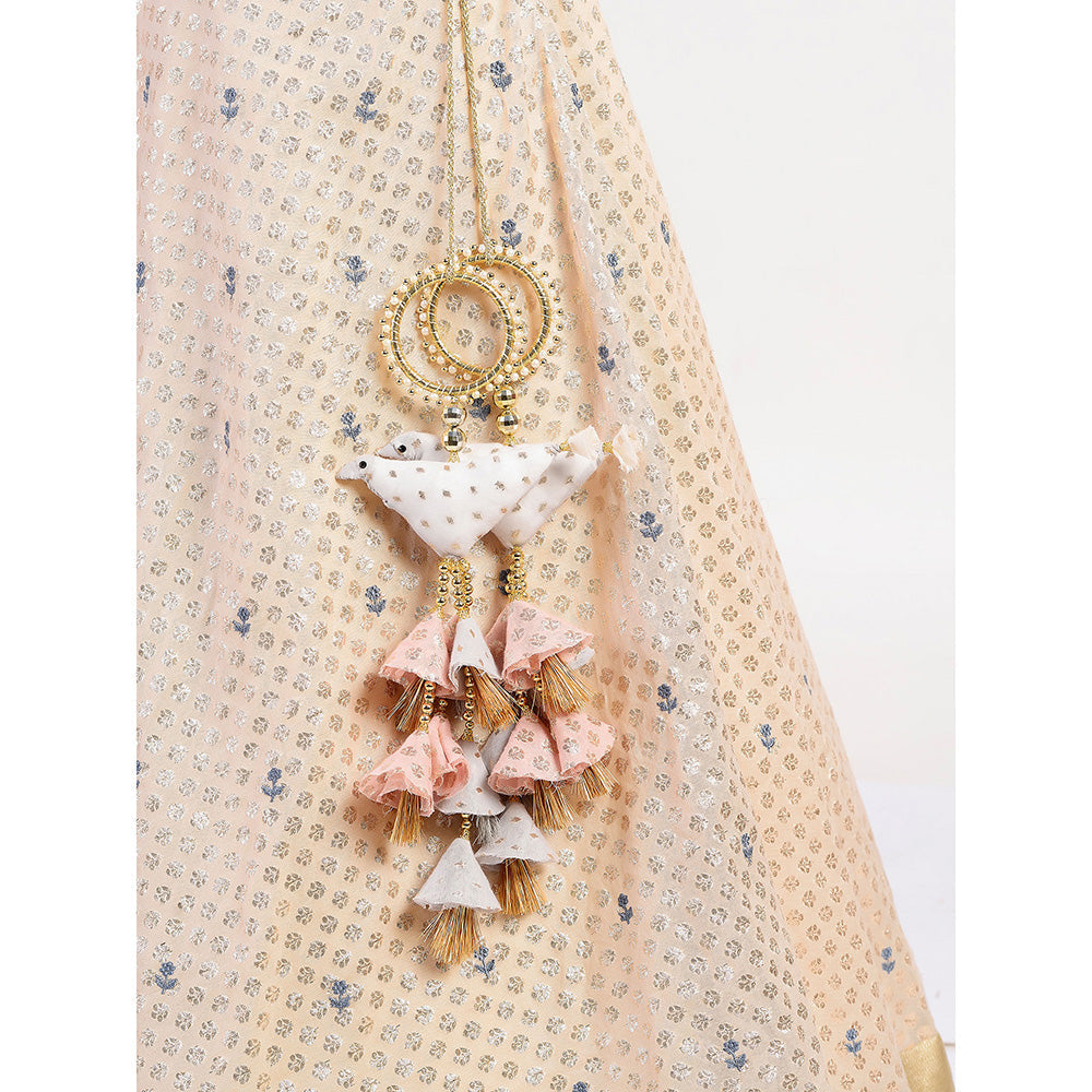 Rishi & Vibhuti Antique Rose Ivory Embroidered Lehenga With Blouse (Set of 2)