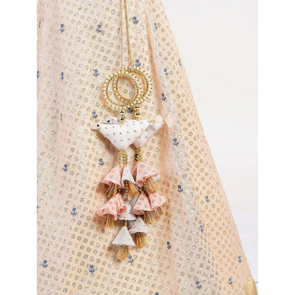 Rishi & Vibhuti Antique Rose Ivory Embroidered Lehenga With Blouse (Set of 2)