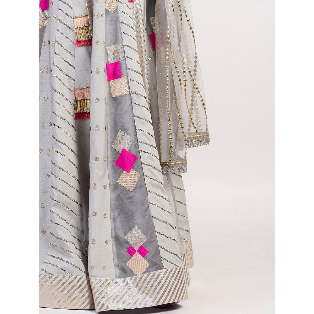 Rishi & Vibhuti The Multi Panel Grey Embellished Lehenga With Blouse & Dupatta (Set of 3)