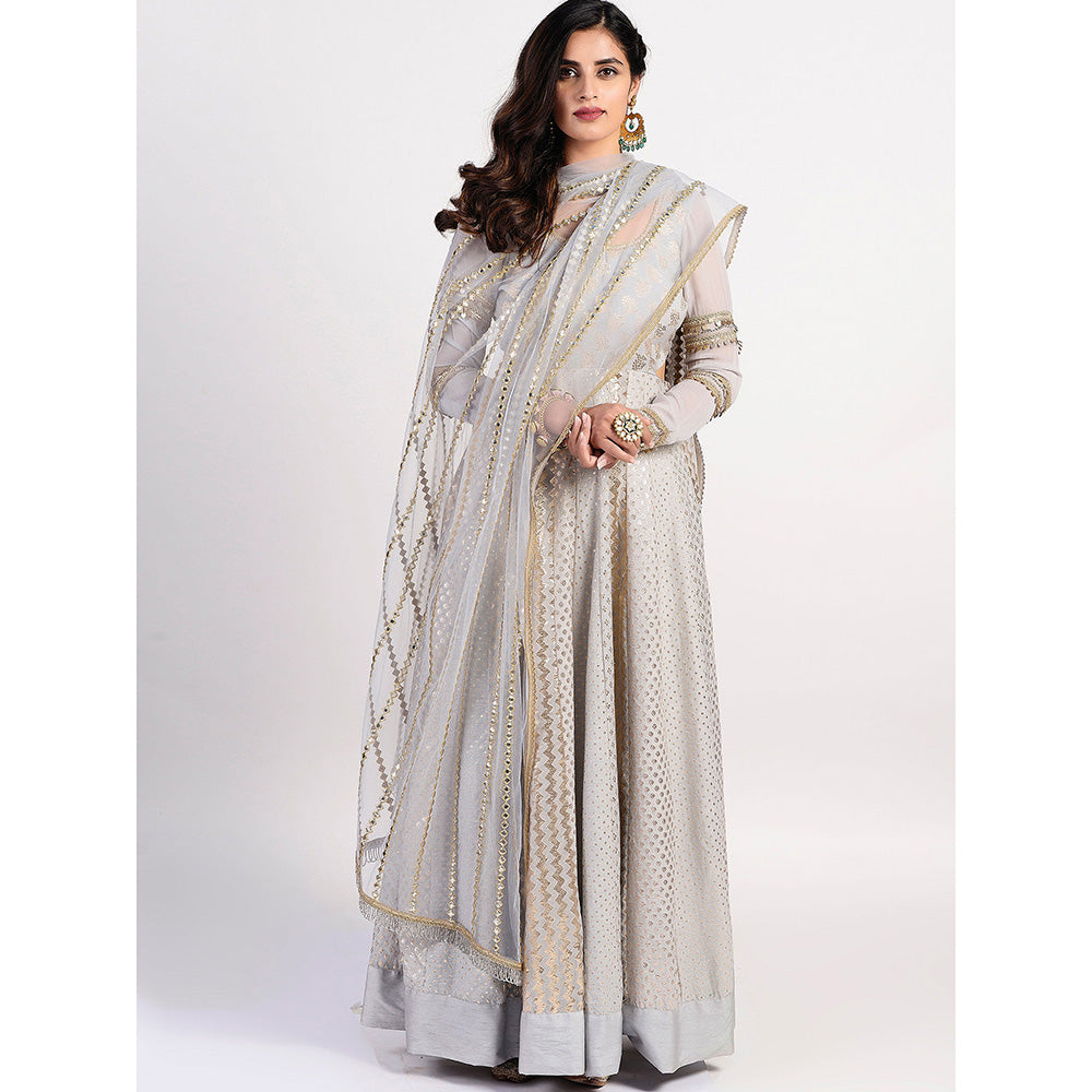 Rishi & Vibhuti Silver Seashell Embellished Dress With Dupatta (Set of 2)