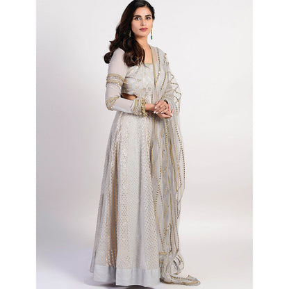 Rishi & Vibhuti Silver Seashell Embellished Dress With Dupatta (Set of 2)