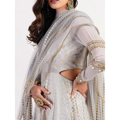 Rishi & Vibhuti Silver Seashell Embellished Dress With Dupatta (Set of 2)