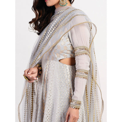 Rishi & Vibhuti Silver Seashell Embellished Dress With Dupatta (Set of 2)