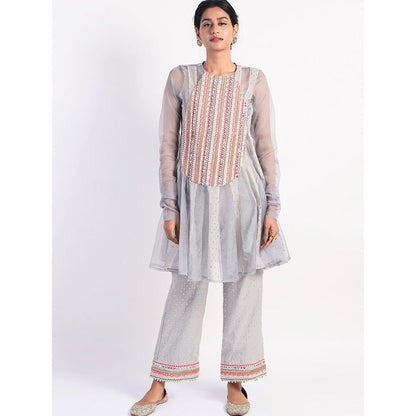Rishi & Vibhuti Grey Breeze Embellished Kurta & Pant (Set of 2)