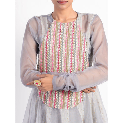 Rishi & Vibhuti Grey Breeze Embellished Kurta & Pant (Set of 2)