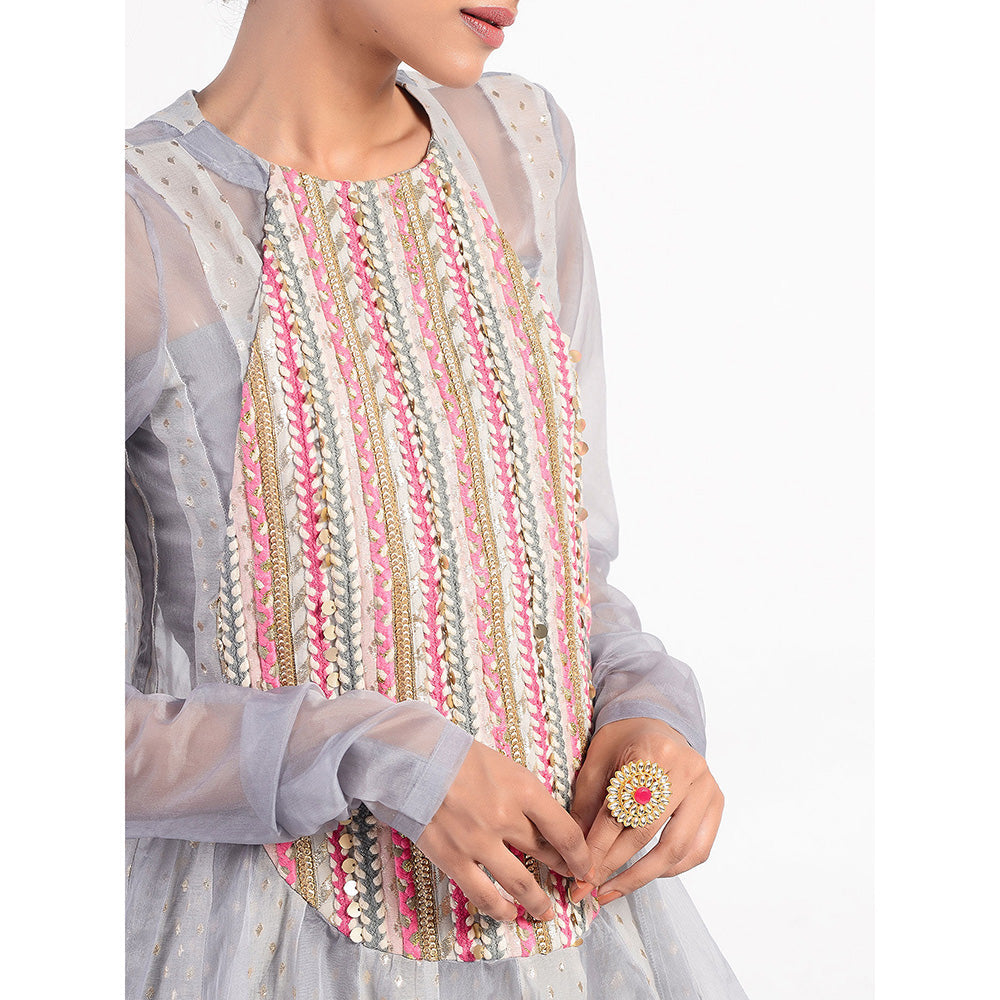 Rishi & Vibhuti Grey Breeze Embellished Kurta & Pant (Set of 2)