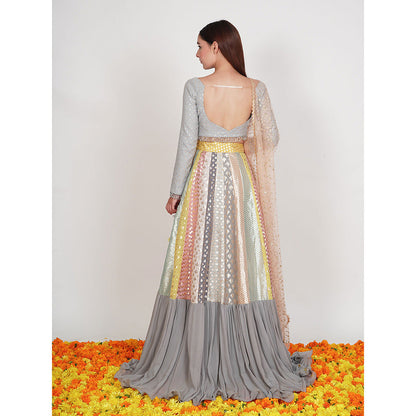 Rishi & Vibhuti Grey Seerat Embellished Lehenga With Blouse & Dupatta (Set of 3)