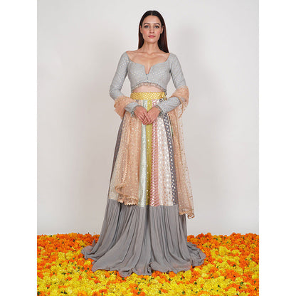 Rishi & Vibhuti Grey Seerat Embellished Lehenga With Blouse & Dupatta (Set of 3)