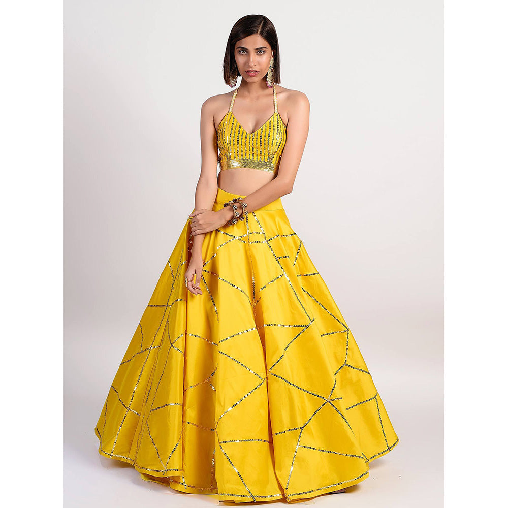 Rishi & Vibhuti Yellow Mosaic Lehenga And Blouse (Set of 2)