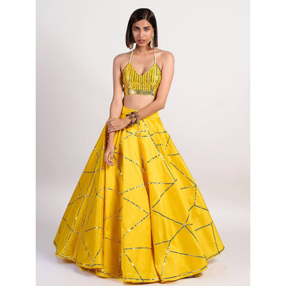 Rishi & Vibhuti Yellow Mosaic Lehenga And Blouse (Set of 2)