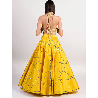 Rishi & Vibhuti Yellow Mosaic Lehenga And Blouse (Set of 2)