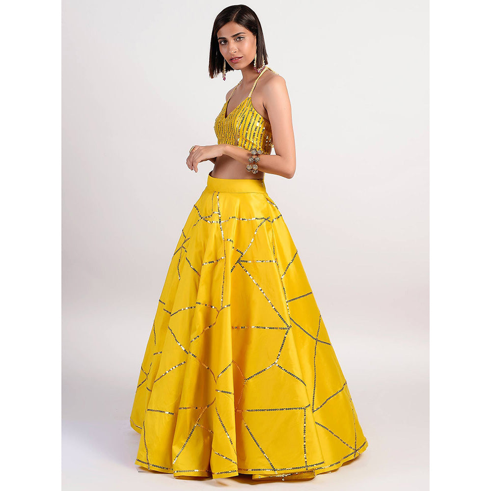 Rishi & Vibhuti Yellow Mosaic Lehenga And Blouse (Set of 2)