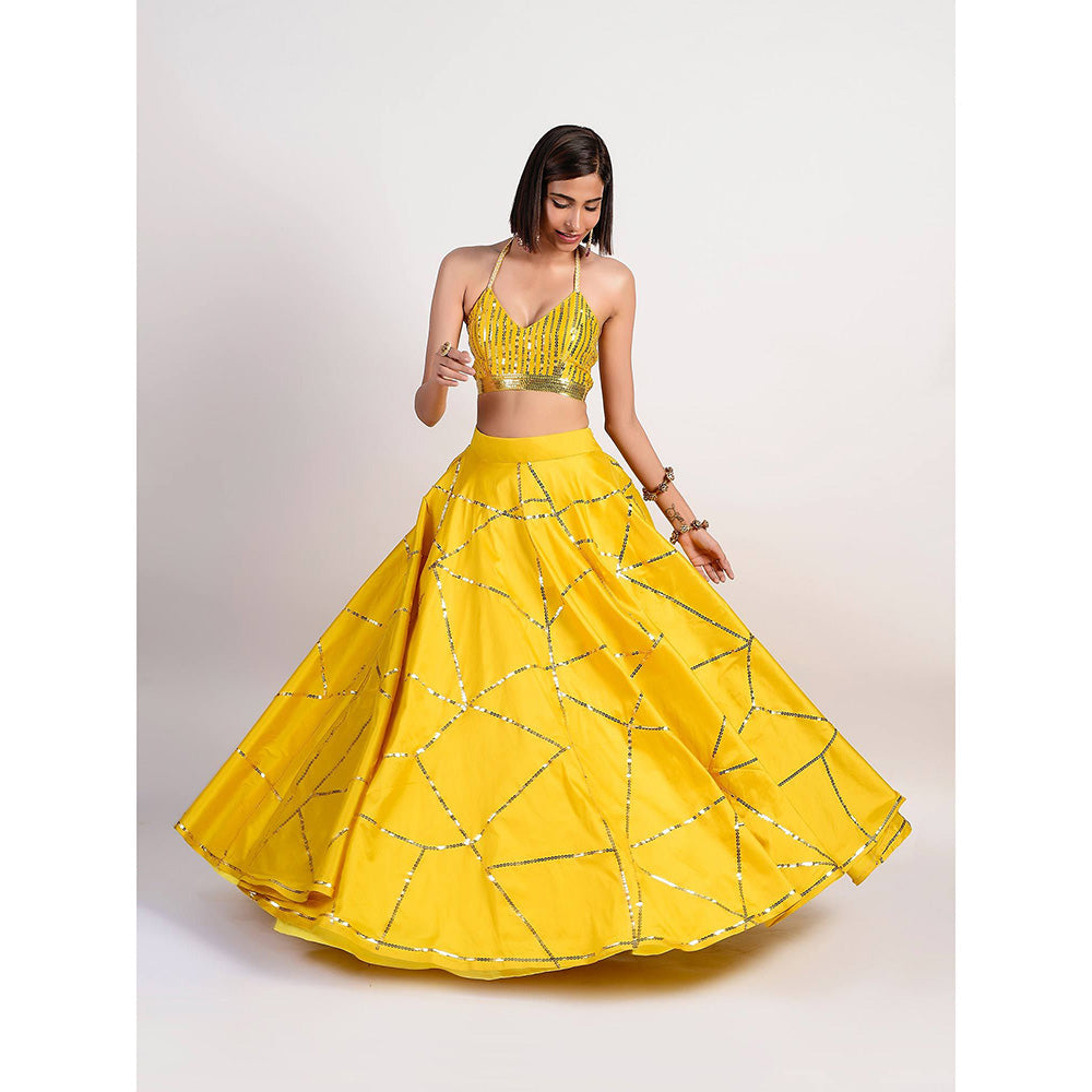 Rishi & Vibhuti Yellow Mosaic Lehenga And Blouse (Set of 2)