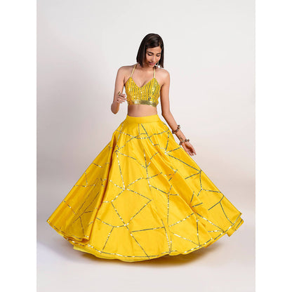 Rishi & Vibhuti Yellow Mosaic Lehenga And Blouse (Set of 2)
