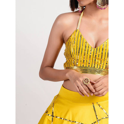Rishi & Vibhuti Yellow Mosaic Lehenga And Blouse (Set of 2)