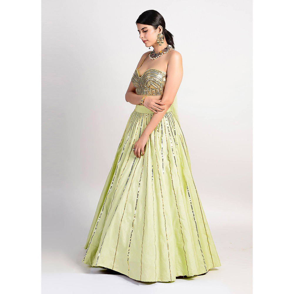 Rishi & Vibhuti Frisco Green Lehenga And Blouse (Set of 2)