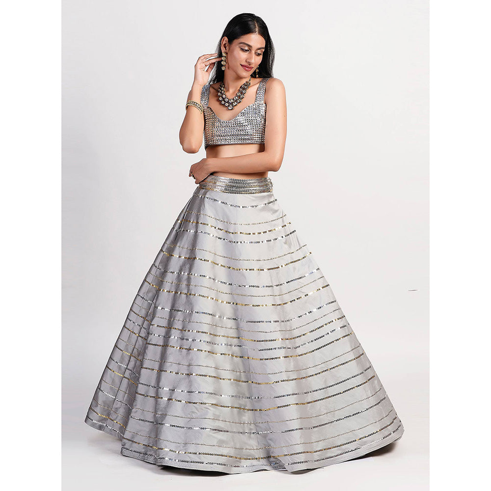 Rishi & Vibhuti Grey Stardust Outshine Lehenga And Blouse (Set of 2)