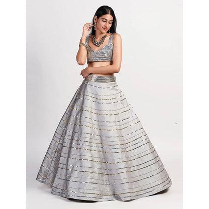 Rishi & Vibhuti Grey Stardust Outshine Lehenga And Blouse (Set of 2)