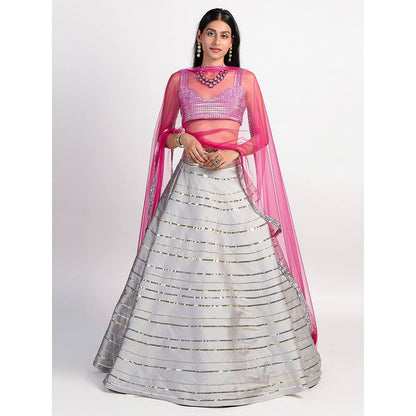Rishi & Vibhuti Grey Stardust Outshine Lehenga And Blouse (Set of 2)
