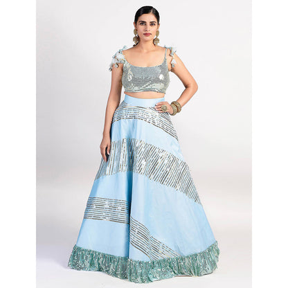 Rishi & Vibhuti Blue Lehenga And Blouse (Set of 2)