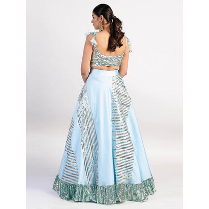 Rishi & Vibhuti Blue Lehenga And Blouse (Set of 2)