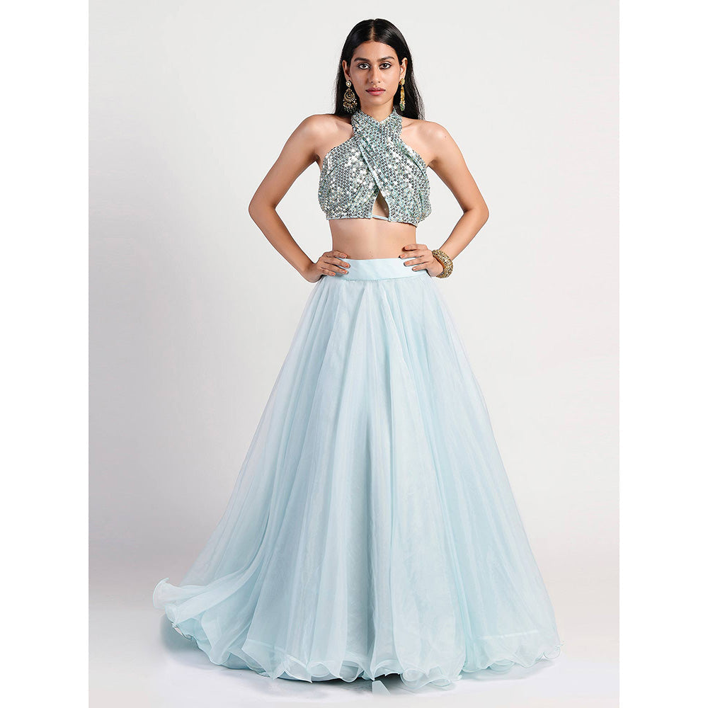 Rishi & Vibhuti Blue Elgian Lehenga And Blouse (Set of 2)