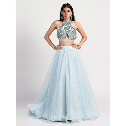 Rishi & Vibhuti Blue Elgian Lehenga And Blouse (Set of 2)