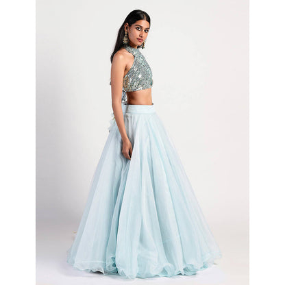 Rishi & Vibhuti Blue Elgian Lehenga And Blouse (Set of 2)