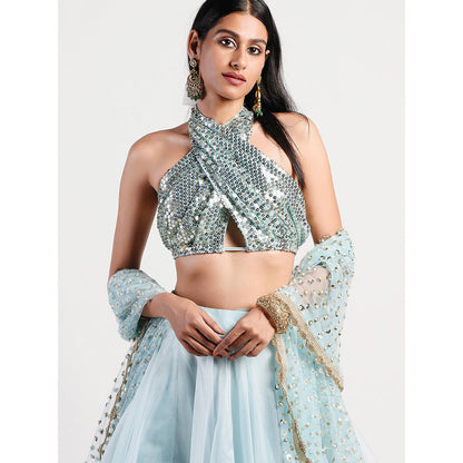 Rishi & Vibhuti Blue Elgian Lehenga And Blouse (Set of 2)