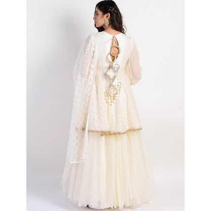 Rishi & Vibhuti Ivory Embellished Kurta And Lehenga With Dupatta (Set of 3)
