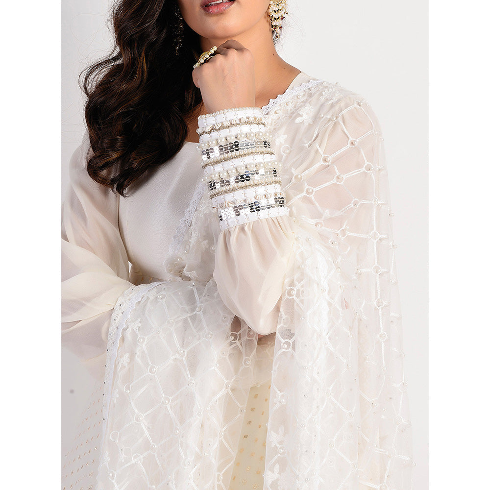 Rishi & Vibhuti Ivory Embellished Kurta And Lehenga With Dupatta (Set of 3)