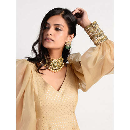 Rishi & Vibhuti Gold Printed Anarkali And Dupatta (Set of 2)