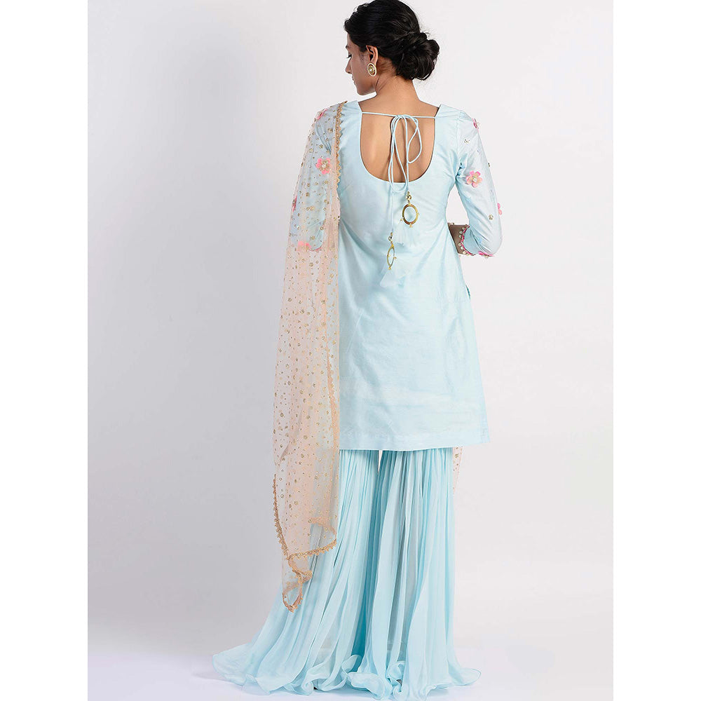 Rishi & Vibhuti Blue Embellished Kurta And Gharara With Dupatta (Set of 3)