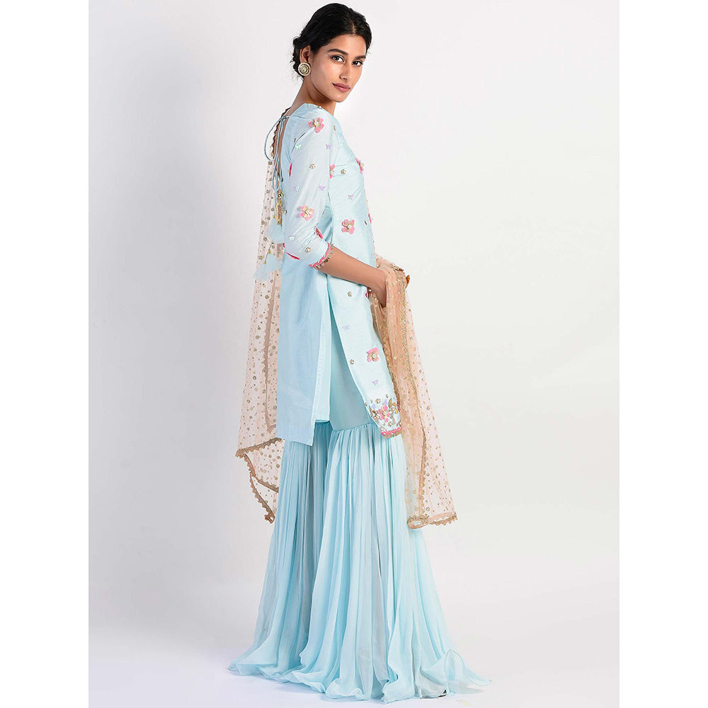 Rishi & Vibhuti Blue Embellished Kurta And Gharara With Dupatta (Set of 3)