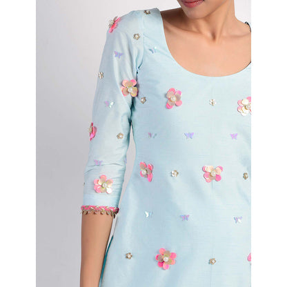 Rishi & Vibhuti Blue Embellished Kurta And Gharara With Dupatta (Set of 3)