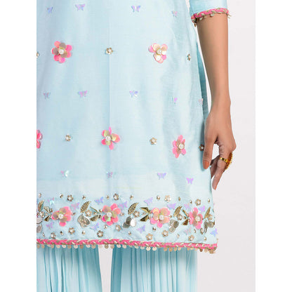 Rishi & Vibhuti Blue Embellished Kurta And Gharara With Dupatta (Set of 3)
