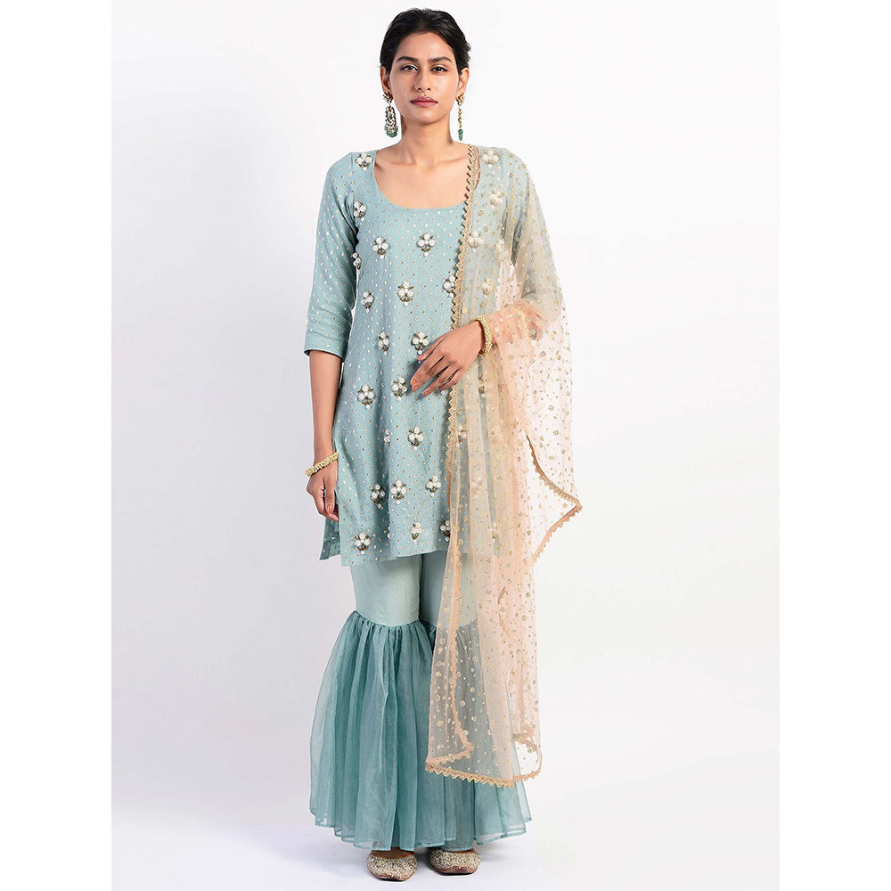 Rishi & Vibhuti Green Embellished Kurta And Gharara With Dupatta (Set of 3)