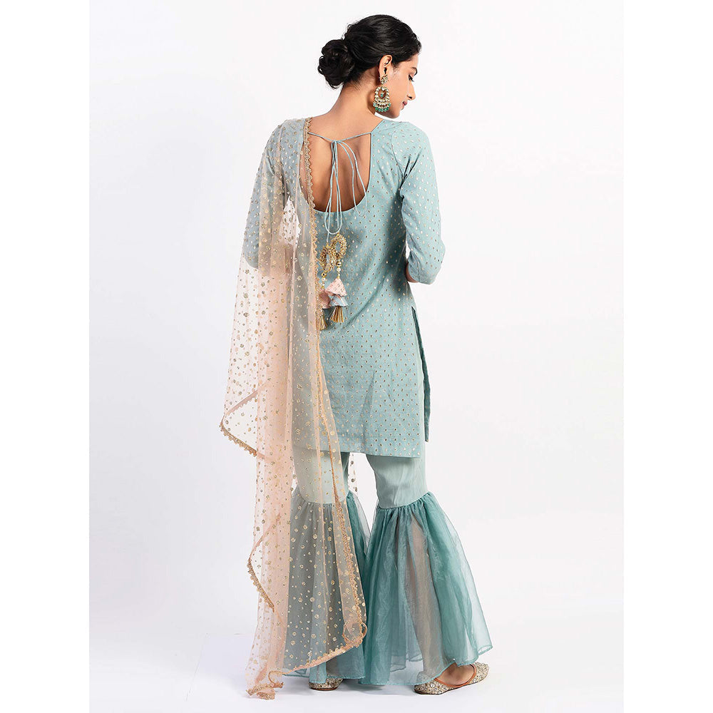 Rishi & Vibhuti Green Embellished Kurta And Gharara With Dupatta (Set of 3)