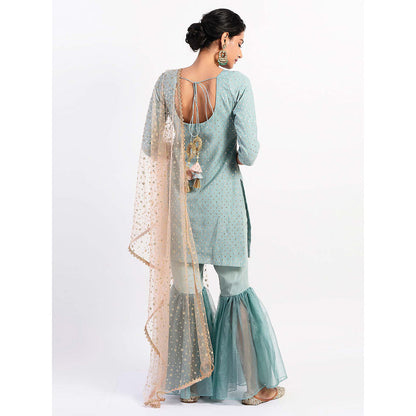 Rishi & Vibhuti Green Embellished Kurta And Gharara With Dupatta (Set of 3)