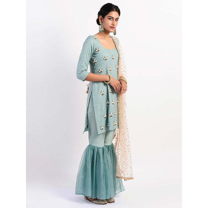 Rishi & Vibhuti Green Embellished Kurta And Gharara With Dupatta (Set of 3)