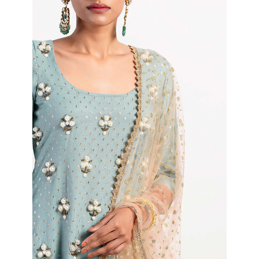 Rishi & Vibhuti Green Embellished Kurta And Gharara With Dupatta (Set of 3)