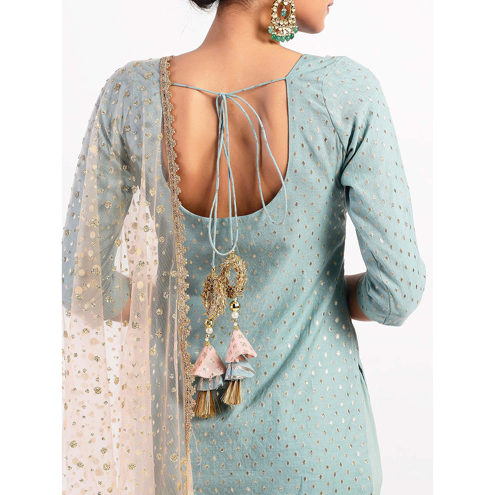 Rishi & Vibhuti Green Embellished Kurta And Gharara With Dupatta (Set of 3)