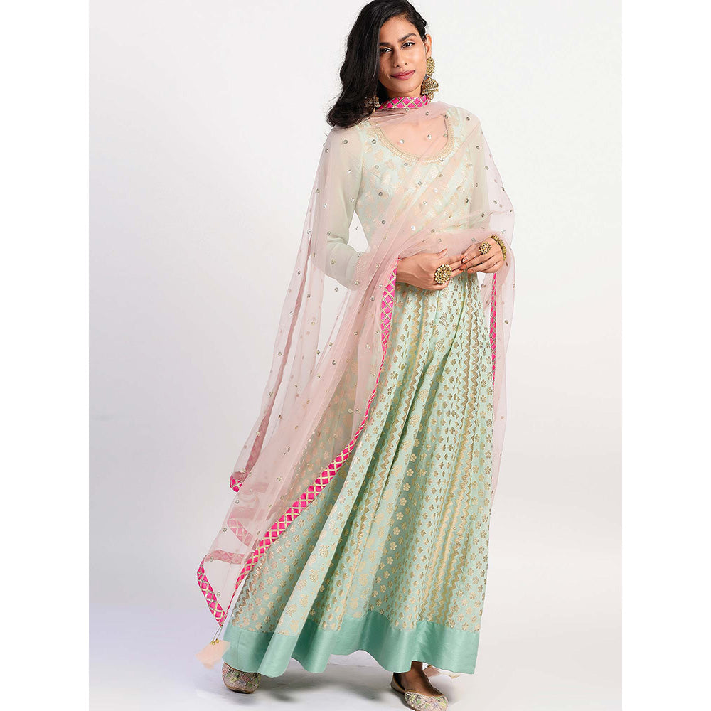 Rishi & Vibhuti Green Printed Anarkali And Dupatta (Set of 2)