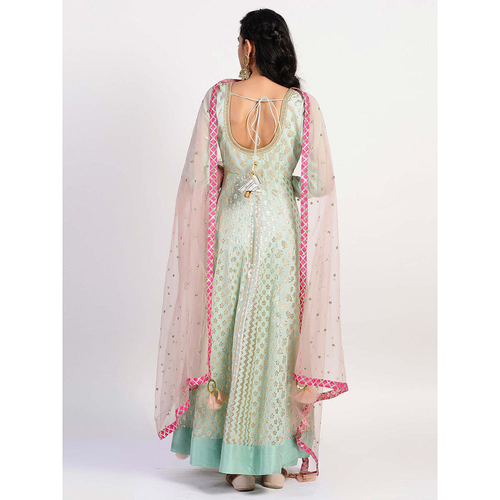 Rishi & Vibhuti Green Printed Anarkali And Dupatta (Set of 2)